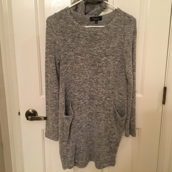 Papillon grey sweater dress with removable scarf - Picture 3 of 10